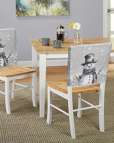Grey Snowman Christmas Chair Covers Set of 6 for Dining Room