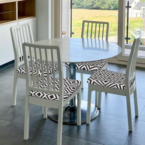 Stretchable Black White Geometric Chair Covers for Dining Room Kitchen