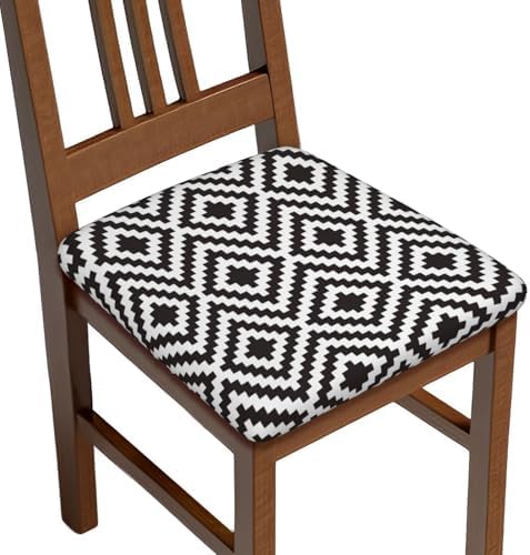 Stretchable Black White Geometric Chair Covers for Dining Room Kitchen