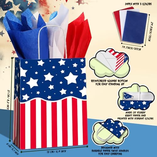 JOYGATHER 24 Pcs Patriotic Party Favor Bags