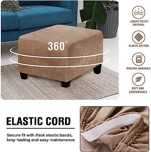 Velvet Ottoman Covers 2 Piece Set 40x40cm Square Footstool Slipcover