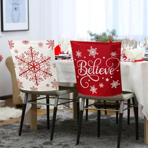 Whaline 6Pcs Christmas Chair Covers Red Snowflake Elk Decor
