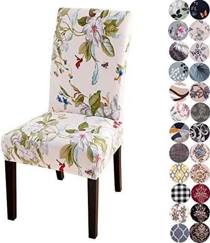 Lalluxy Stretchy Dining Chair Slipcovers Set of 4 Beige Flowers II