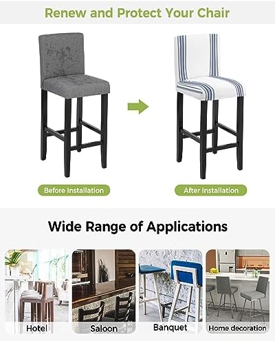 Blue Ticking Bar Stool Covers Set of 4 Stretch Elastic
