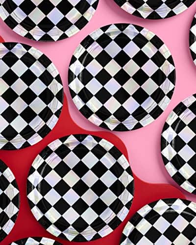 Xo Fetti Black and Iridescent Checker Plates 25 Pack