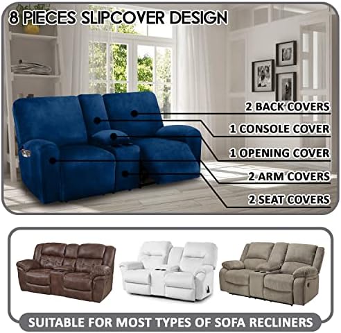 ULTICOR Reclining Love Seat with Middle Console Slipcover Navy