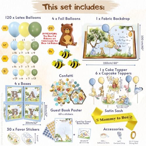 RainMeadow 269 Piece Winnie The Pooh Baby Shower Decor Kit