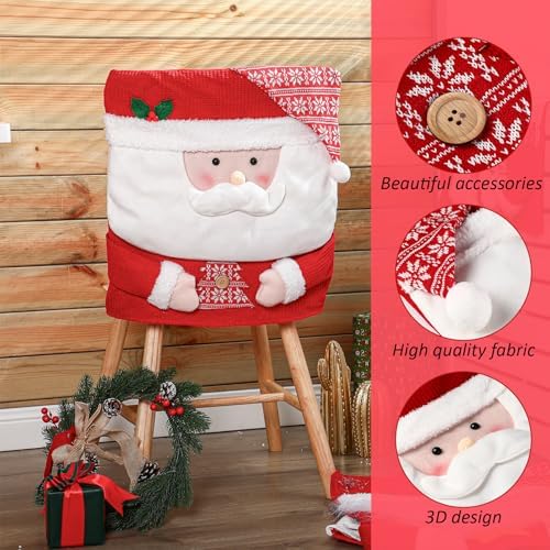 4 Pcs Christmas Chair Covers with Santa Claus Snowman Reindeer Design