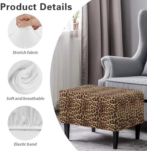 Talayituse Brown Leopard Print Stretch Velvet Stool Cover 1