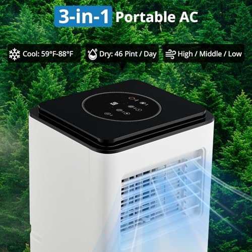 AutoSteelix 10000 BTU Portable AC Unit 350 Sq Ft Cool Fan Dehumidifier