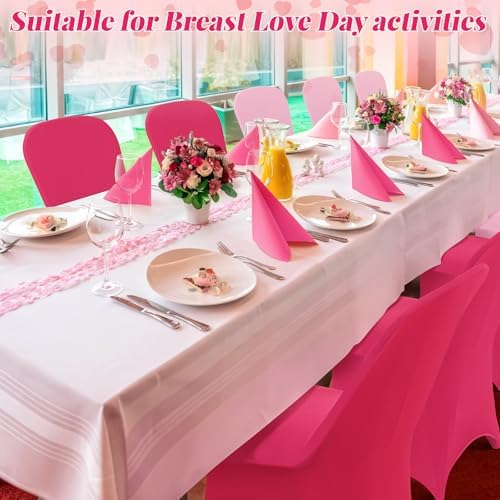 Oudain 12 Pcs Pink Party Chair Covers for Folding Chairs