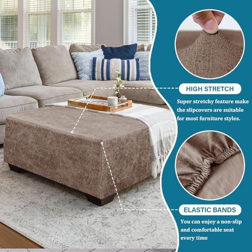 MCOSU Faux Leather Ottoman Cover - Brown Large