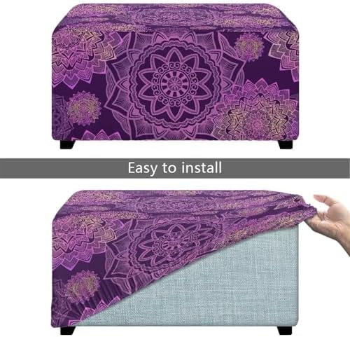 Purple Flower Rectangular Ottoman Cover with Nonslip Elastic Bottom