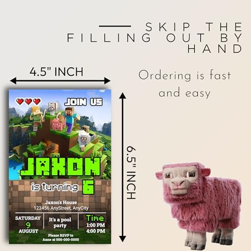 Customizable Minecraft Birthday Invites with Envelopes