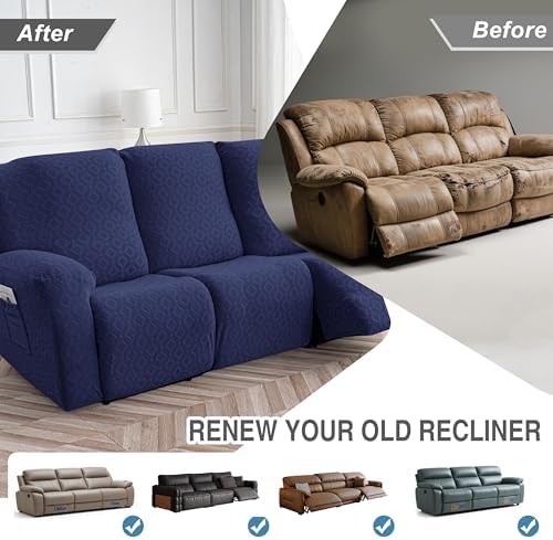 Genina Waterproof Recliner Sofa Cover 3 Seat Navy Blue