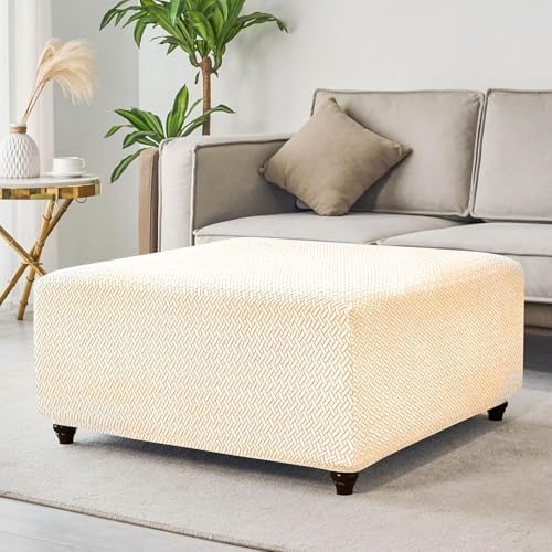 HFCNMY Square Ottoman Slipcover with Elastic Bottom Beige