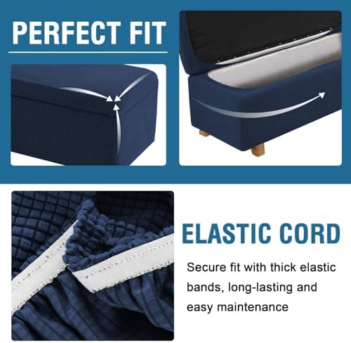 2 Piece Stretch Storage Ottoman Cover with Elastic Bands