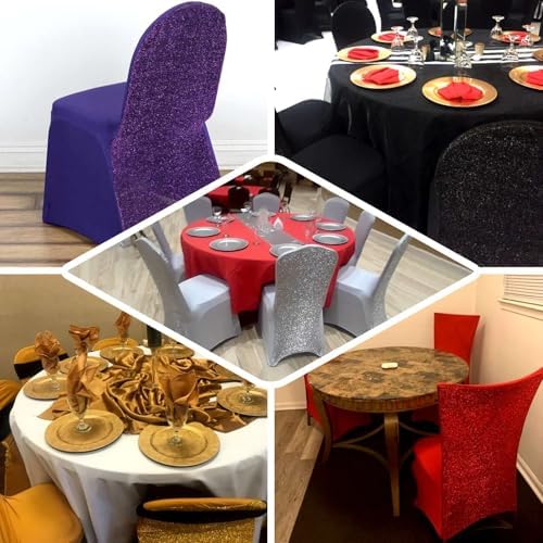 Efavormart Burgundy Spandex Chair Covers with Glittering Back and Foot Pockets