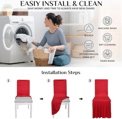 2pcs Chair Covers Stretch Parsons Skirt for Hotel and Home Use Red