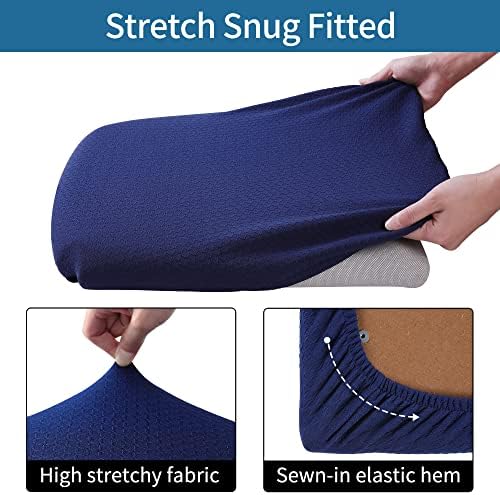 Smiry Dining Chair Covers Set of 6 Navy Blue Stretch Jacquard