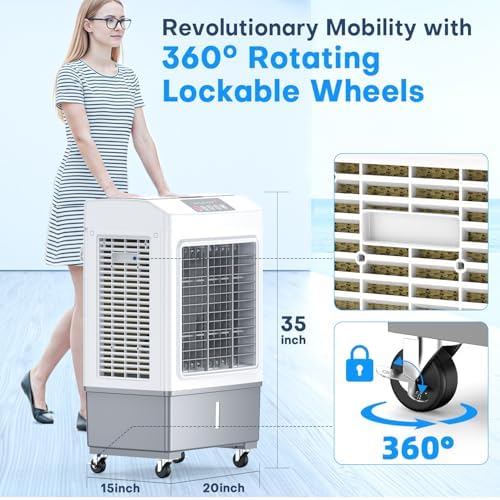 FANCOLE Windowless Air Conditioner 2100CFM Evaporative Cooler with 4 Ice Packs