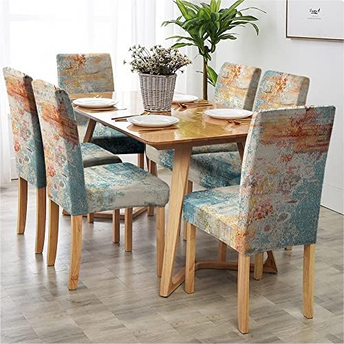 Rust Teal Chair Cover Boho Art Dining Set of 4