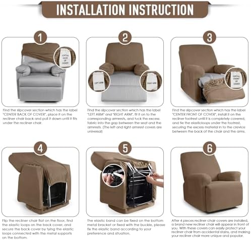TAOCOCO Recliner Cover Set of 4 Khaki Jacquard