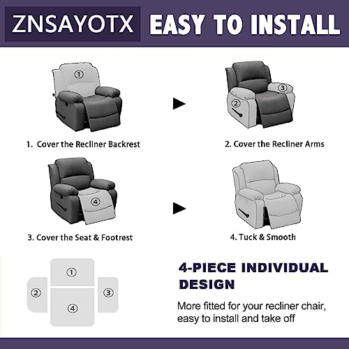 ZNSAYOTX Stretch Velvet Recliner Cover 4-Piece Set