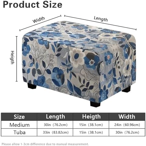 Floral Pattern Ottoman Slipcover for Stools and Footstools