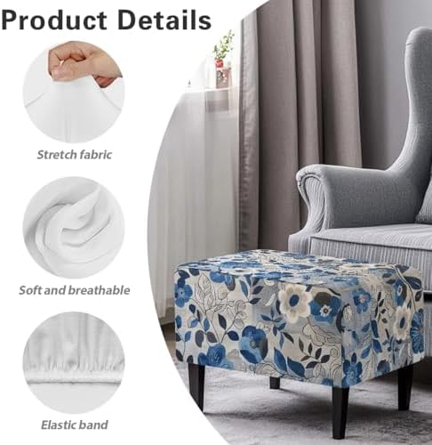 Floral Pattern Ottoman Slipcover for Stools and Footstools