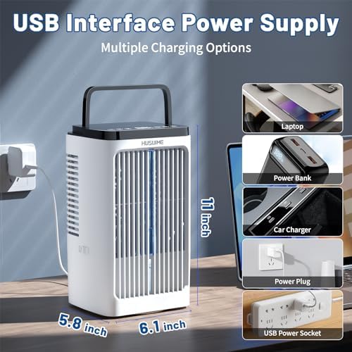 HUSUIME Portable Air Cooler with 4 Speeds and Touch Screen - White
