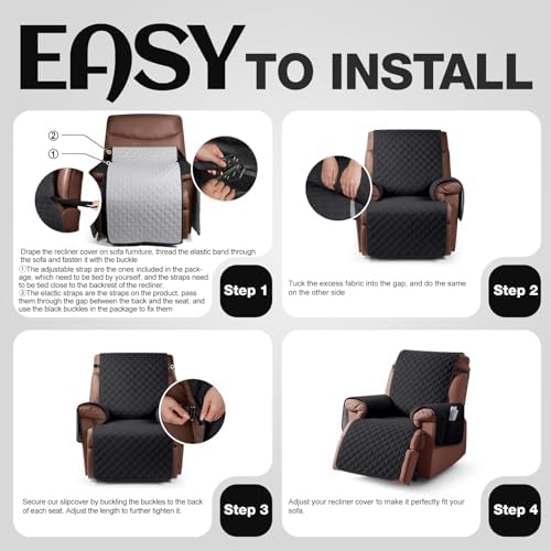 KinCam Waterproof Recliner Chair Cover 236 Black