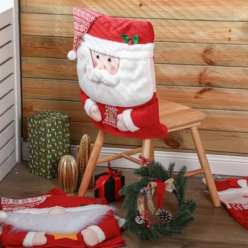 4 Pcs Christmas Chair Covers with Santa Claus Snowman Reindeer Design