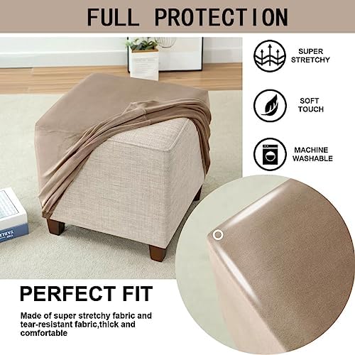 Velvet Stool Cover with Elastic Band for Small Ottomans