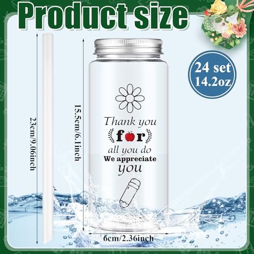 Skylety 24 Pack Reusable Teacher Appreciation Cups with Lids and Straws