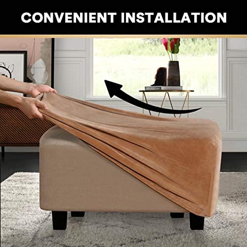 PrinceDeco Velvet Plush Stool Cover Large Camel
