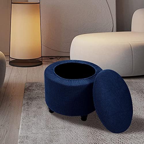 Folding Storage Stretch Round Ottoman Cover with Lid Footstool Slipcover 18-24in