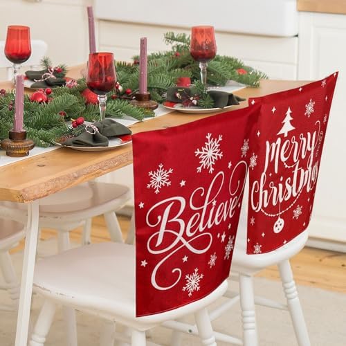 Whaline 6Pcs Christmas Chair Covers Red Snowflake Elk Decor