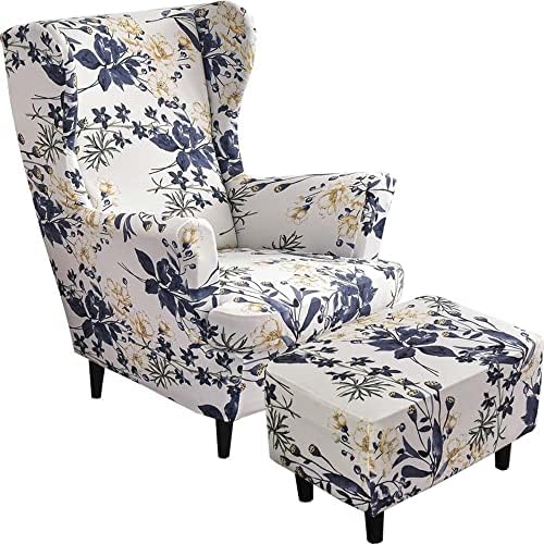 YESMOO Wingback Chair Cover Set with Ottoman and Storage Stool