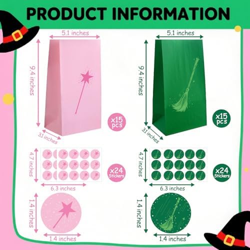 Witch Party Favor Bags with Stickers 30 Pcs Set 1