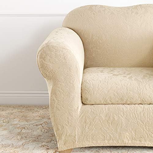SureFit Stretch Jacquard Damask 2-Piece Chair Slipcover Oyster