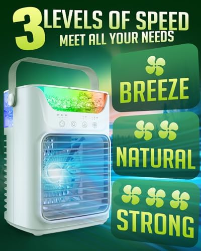 Ankuwa Portable Air Conditioner with 3 Wind Speeds and 7 LED Lights