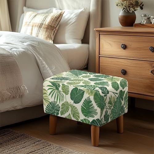 Talayituse Tropical Monstera Palm Leaf Print Ottoman Slipcover