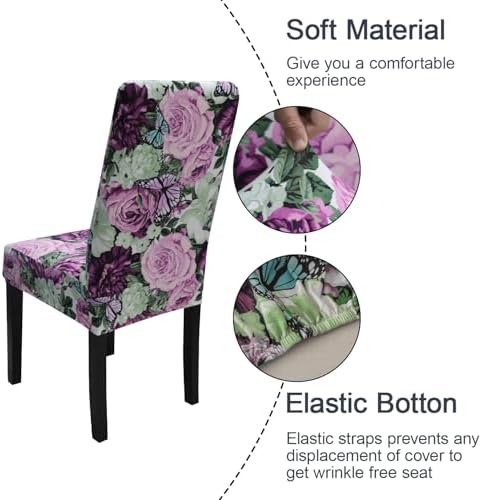 JQinHome Butterflies Chair Covers Set of 4 for Dining Room