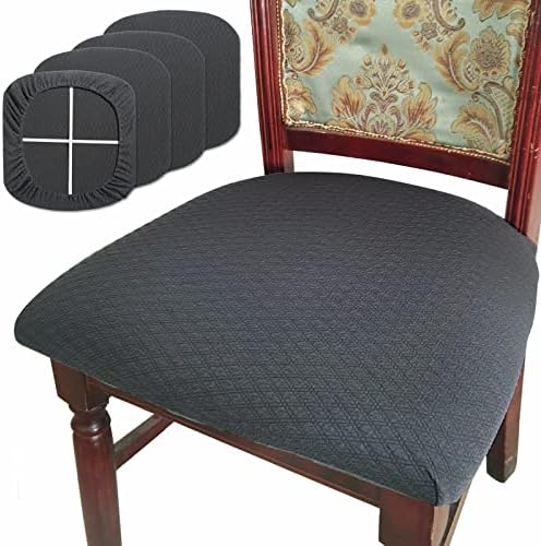 BUYUE Dining Chair Seat Covers Set of 4 Grey Stretch Washable