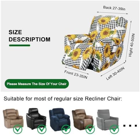 FUANGUI 4-Piece Recliner Chair Cover with Storage Pockets 1