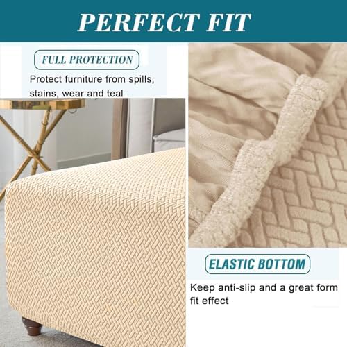 HFCNMY Square Ottoman Slipcover with Elastic Bottom Beige