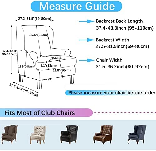 Wingback Chair Slipcovers 2 Piece Linen Textured