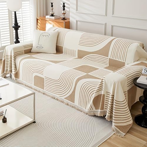 Boho Chenille Sofa Covers Reversible with Tassels for 2 Cushions
