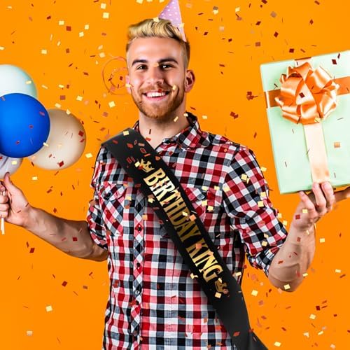 Birthday King Sash for Men with Golden Satin Lettering